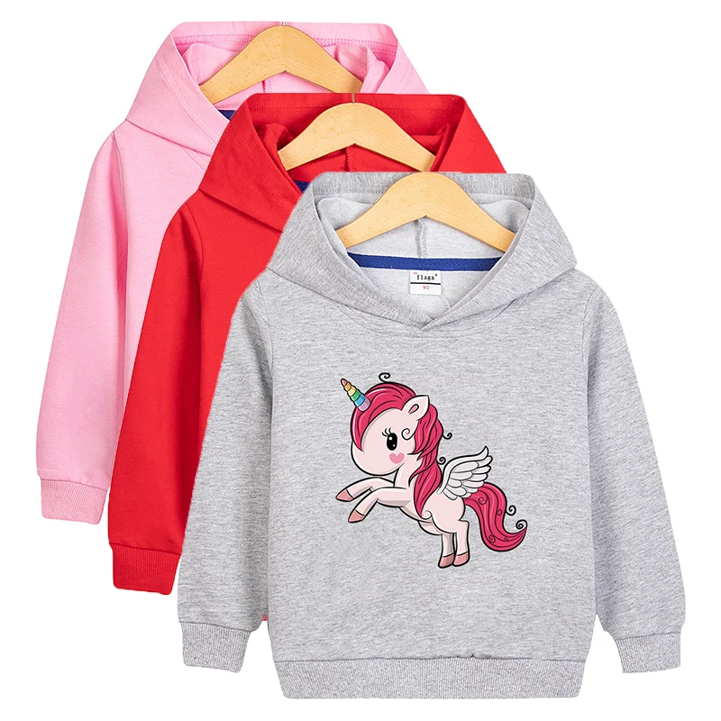 Unicorn Girls Hooded Sweatshirts 2023 Spring Autumn New Kids All-match Pullouver 2-10 Years Sportswear Children Cartoon Clothes