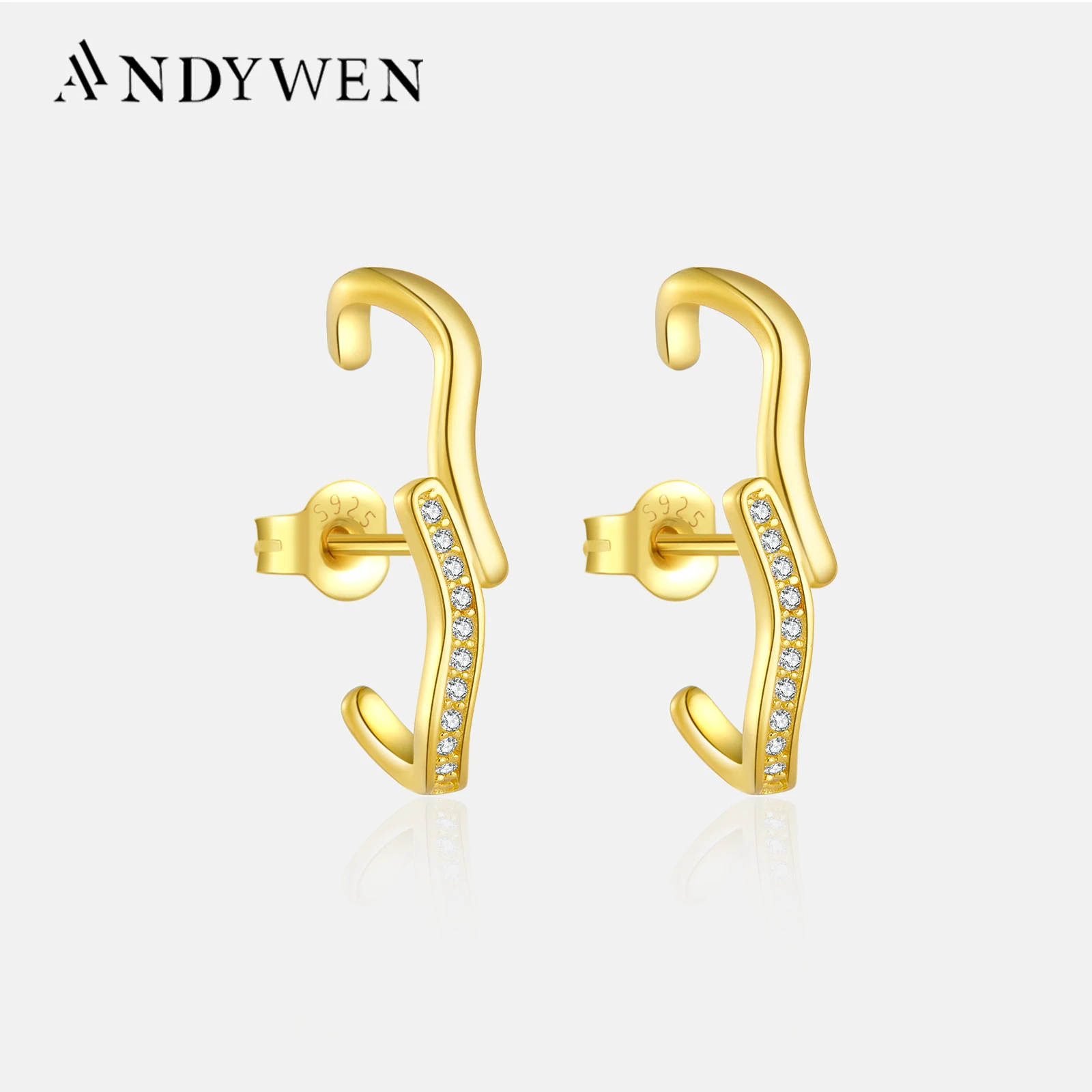 ANDYWEN новые серьги-кольца из серебра и золота