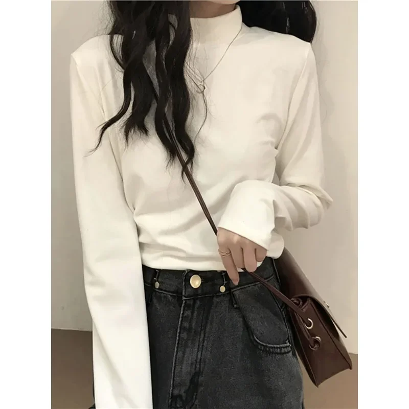 Женская осень 2023 новая футболка с длинными рукавами и внутренней подкладкой на