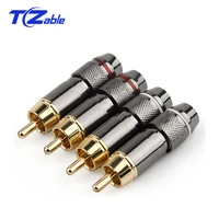 8pcs hifi rca male plug pure copper gold plating 6mm rca connector solder video audio adapter rca socket terminals speaker cable