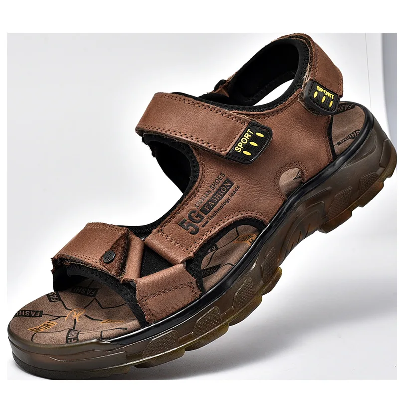 

2022 Summer New Top Cowhide Leather Shoes Men's Beach Sandals Fashion High Quality Casual Air Sandals for Men