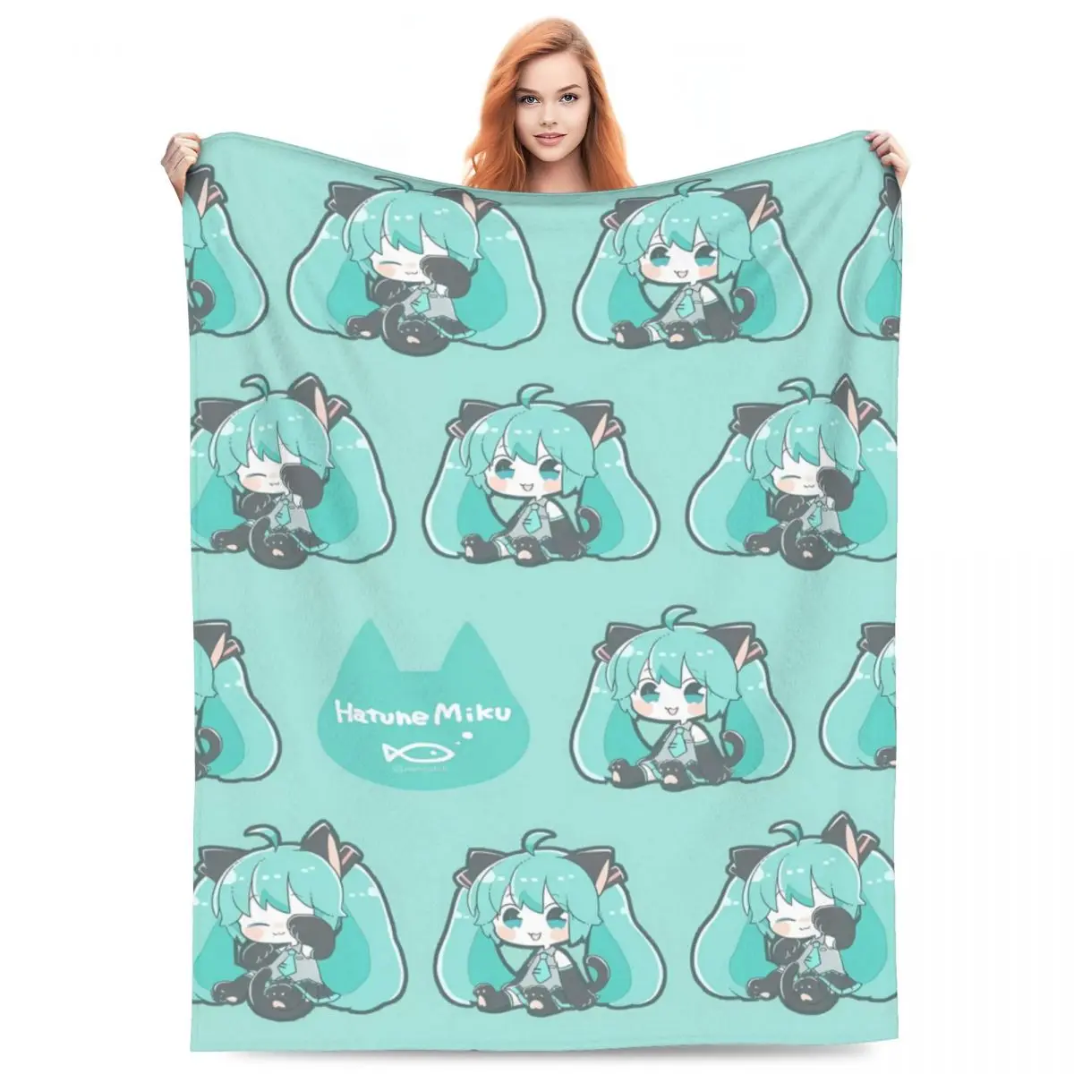 Одеяло с коллажами Хацунэ Мику дизайнерское качественное теплое мягкое
