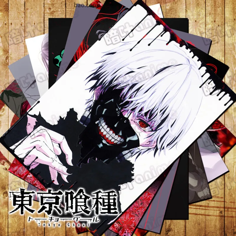 

10 PCS/LOT Anime Tokyo Ghoul Poster Toy Sticker Postcard Kaneki Ken Haise Saiko Kuki Tooru Ginshi Wall Pictures Gift Card