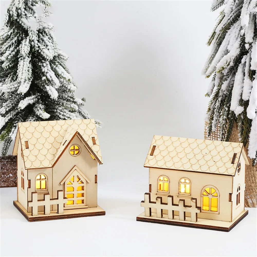 

Светящийся деревянный домик со светодиодной подсветкой, украшение «сделай сам» для дома и офиса, праздничные украшения, Детский пазл, подар...