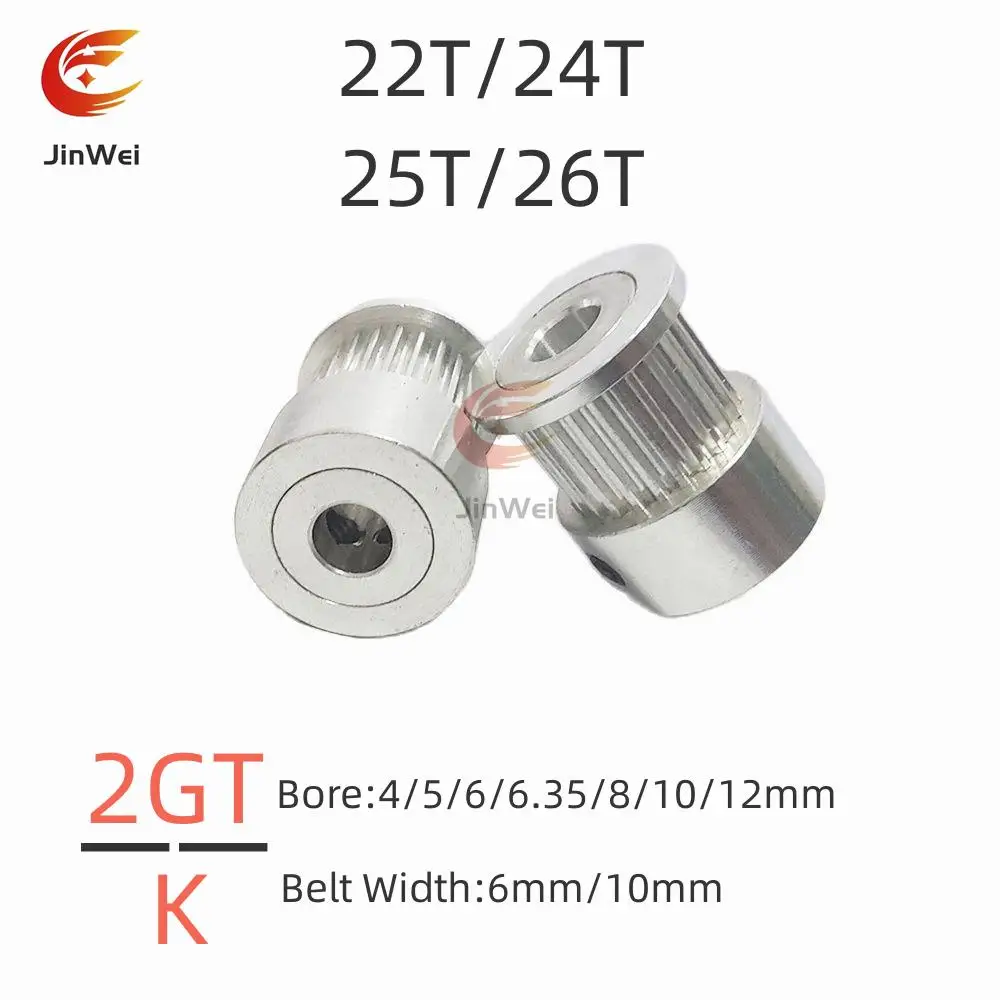 

Зубцы GT2/2GT, зубчатый шкив 22T/24T/25T/26T, отверстие 4/5/6/6.35/8/10/12 мм для 3D принтера Ширина ремня: 6/10 мм