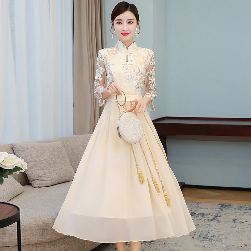 

Elegant Slim Qipao China Costume Women Modern Improve Cheongsam Chinese Wedding Dress Traditional Vintage Chic Banquet Dresses