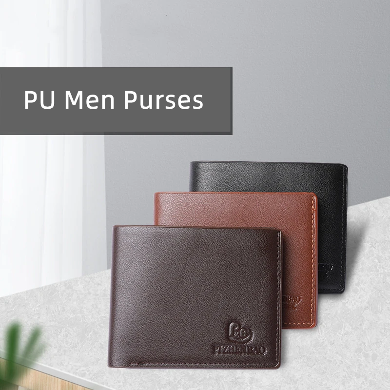 

Short Men Wallets Photo Holder Small Male Slim Classic Coin Pocket ID Cards Holder Soft PU Leather Multifunctional Men Purses