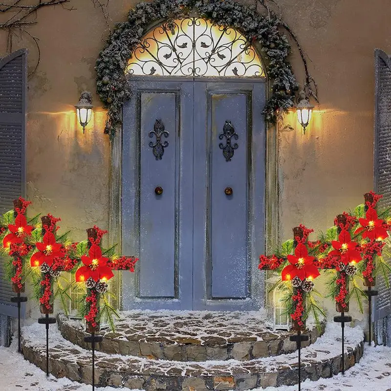 

Christmas Waterproof Cross Ground Plug Solar Power Lights Home Christmas Outdoor Garden Yard Decoration Cross Pile Lamp