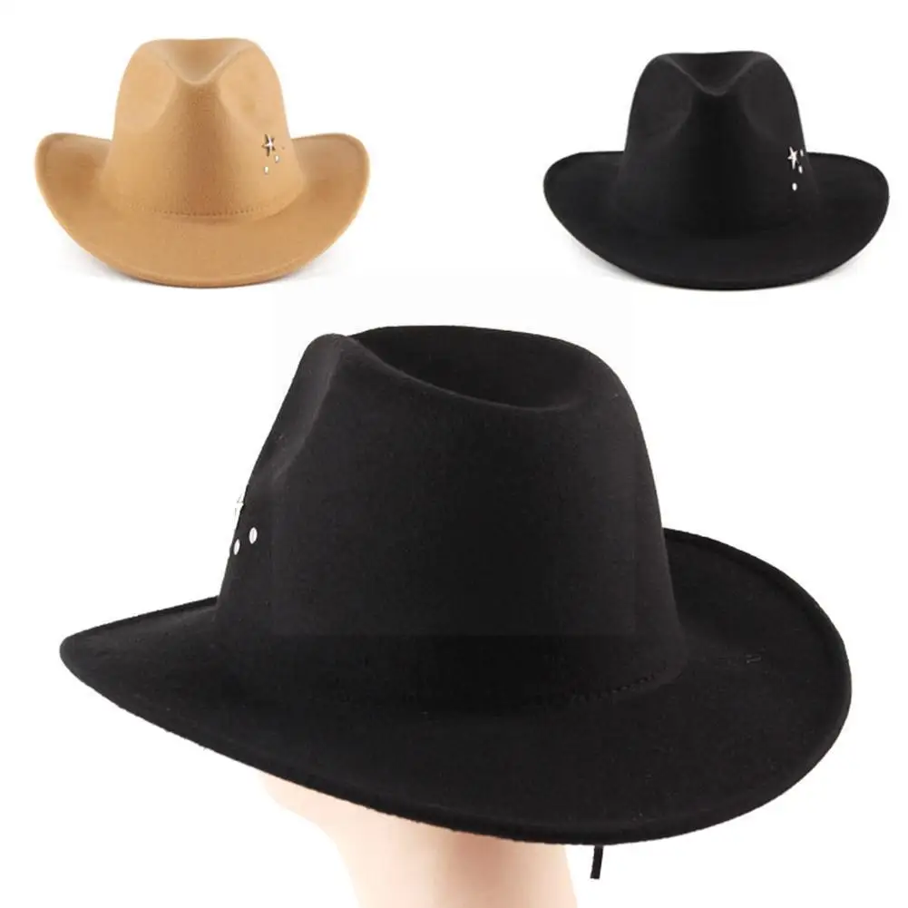 

Western Cowboy Hat Felt White Black Winter Hat Casual Dress Fedora Winter Hat For Men Simple Wide Brim Ladies Sombrero Caps L4T5
