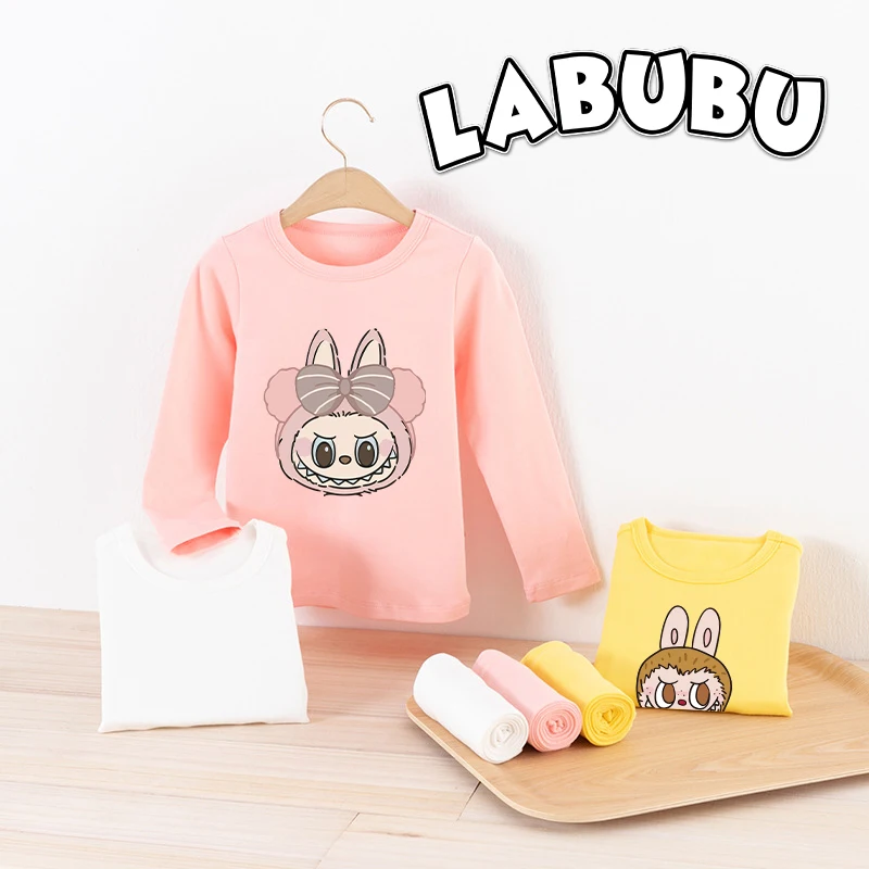 Labubu футболка с длинными рукавами и брюками модный детский пижамный костюм для
