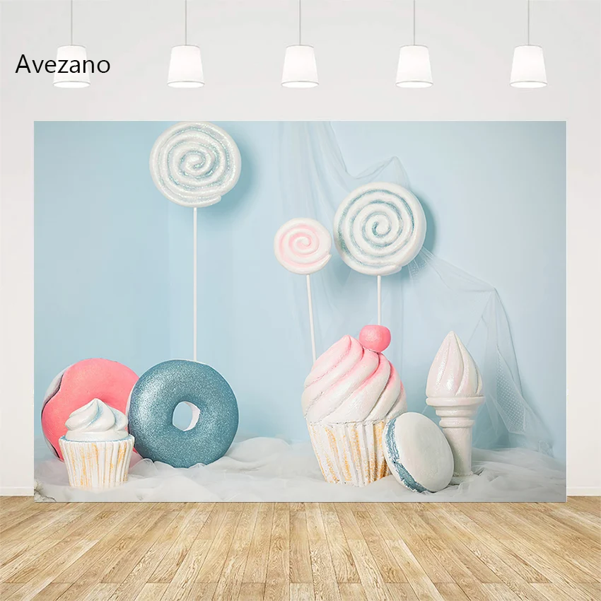 

Avezano Background Photography Candy Bar Sweet Donuts Blue Newborn Birthday Portrait Cake Smash Decor Backdrops Photo Studio