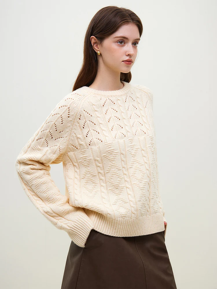 FSLE офисный женский витой шерстяной свободный пуловер с круглым вырезом свитер 2023