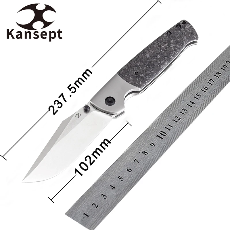 

Kansept Knives Shikari K1027A1 Pocket Knife 4.1in CPM-20CV Blade Titanium and Shred CF Handle Tactical Camping Big Knife