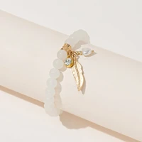 metal leaft charm gold tone bracelet pearl accessory charm white luxury beads bracelet summer bracelet women