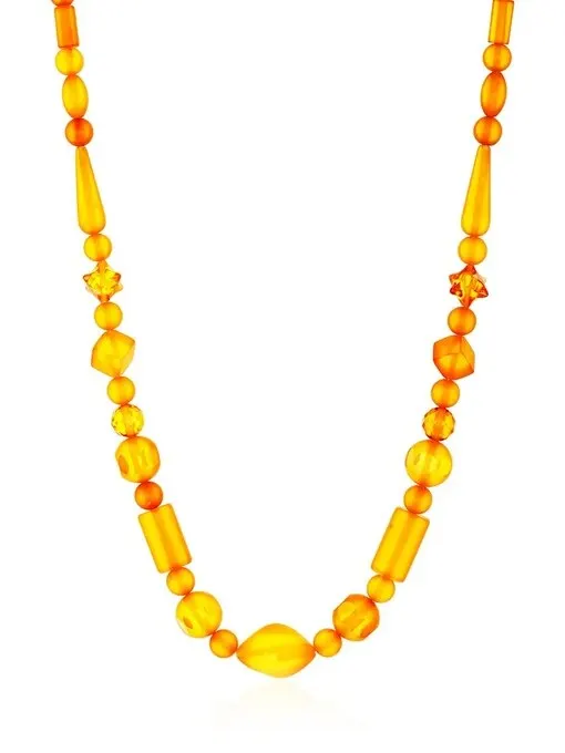 Оригинальные бусы из натурального золотистого янтаря с матовой поверхностью «Ивушка»