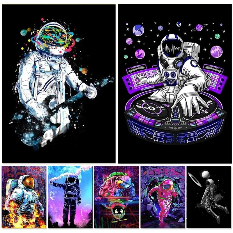 Современный модный холщовый постер с изображением космонавта улицы граффити