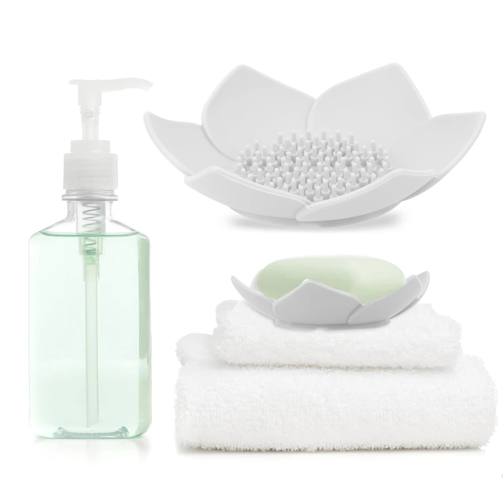 

Silicone Waterproof Lotus Shape Soap Dish Bathroom Storage Drain Soap Bar Creative