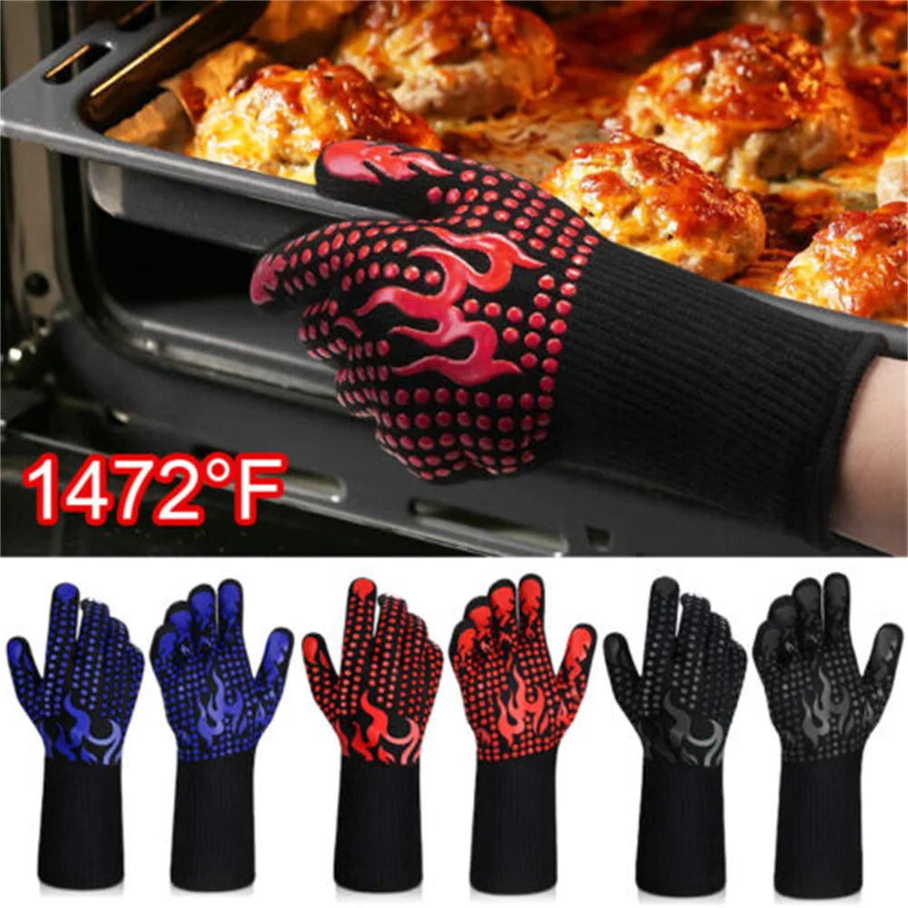 

1Pair 13inch BBQ Grill Gloves 1472℉ Extreme Heat Resistant Grilling Gloves Non-Slip Silicone Insulated Grill Mitts for Cooking
