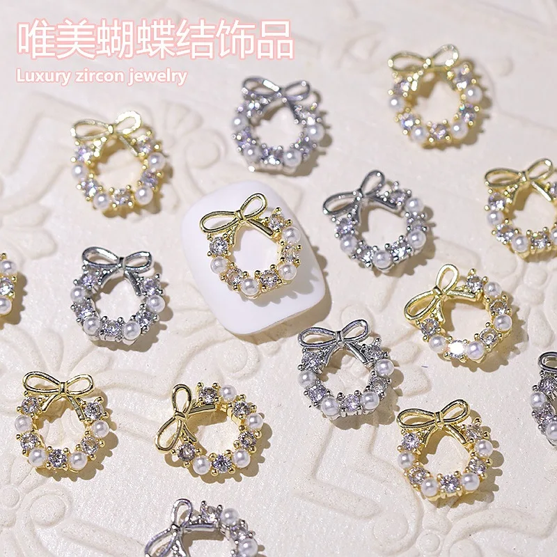 

10pcs Garland Nail Art Charms Luxury Alloy Nails Art Accessories Anadem Bowknot Pearl Manicure Jewelry Rhinestone Nail Supplies#