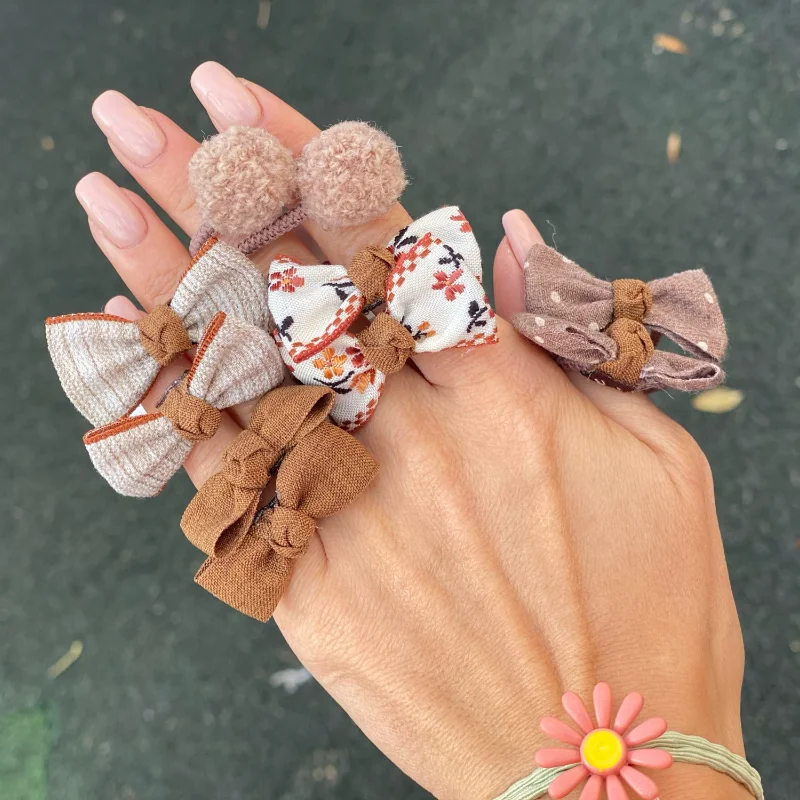 

2 Pcs Sweet Hair Band Girls Hair Ties Bows Elastic Rubber Band Flower Small Ball Scrunchies Baby Kids Hair Accessories