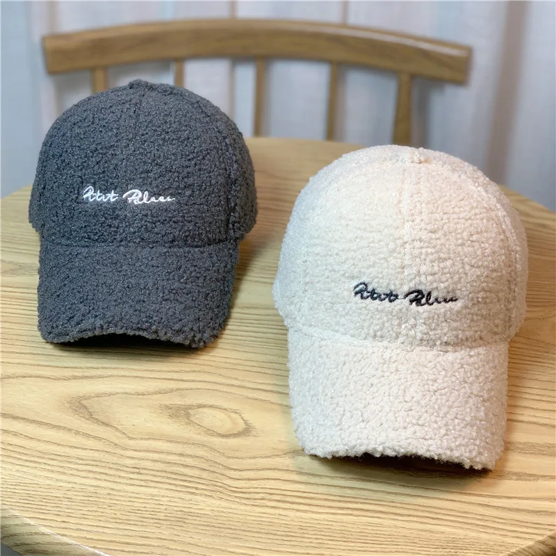 

2022 New Winter Caps Letter Embroidery Lamb Wool Baseball Cap Teddy Cashmere Outdoor Warm Winter Spring Plush Caps