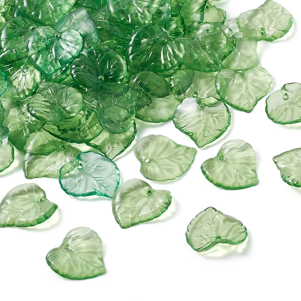 

100pcs Transparent Green Acrylic Leaf Pendants Charms for Chunky Necklace Keychain Earrings Jewelry DIY Accessories