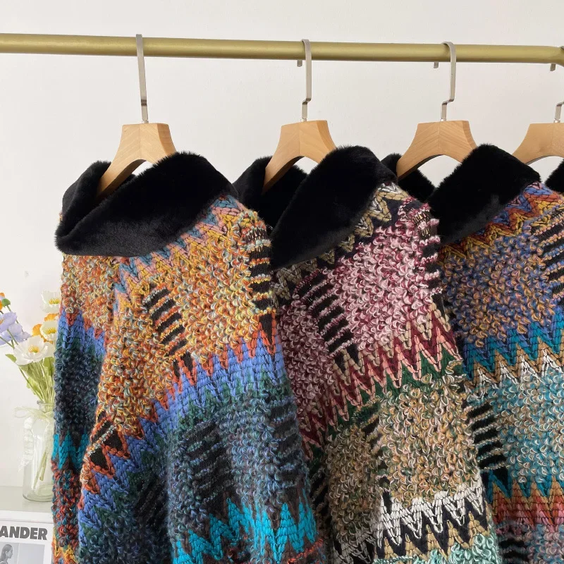 Осенне-зимние накидки национальный вязаный плащ женский новый пуловер с