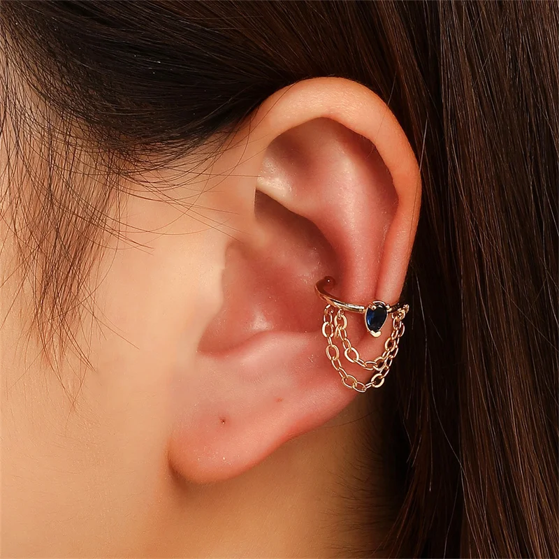 

No Ear Hole Chain Ear Clip Fashion Personality Copper Inlaid Zircon C-shaped Ear Bone Clip One-piece Cold Wind Ear Jewelry