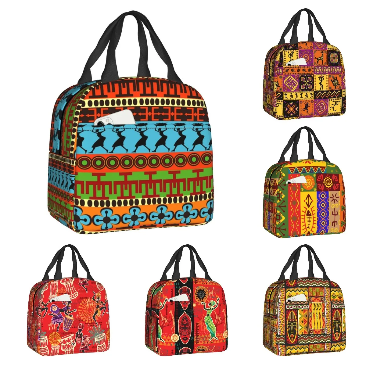 

Ethnic African Pattern Insulated Lunch Tote Bag for Women Africa Triba Art Thermal Cooler Food Lunch Box Outdoor Camping Travel