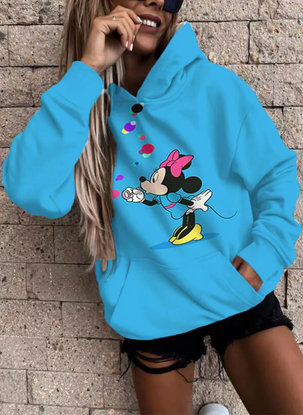 2022 blue retro Mickey sweater hip-hop high quality design spring and autumn lazy hooded jacket trend ins long-sleeved top