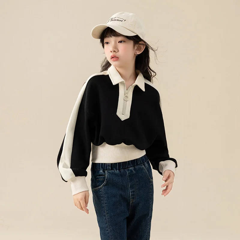 

Girls Sweatshirts Black White Stitching Baseball Tops Teenagers Children's Clothing 12 13 14 Years School Kids Sports Pullover