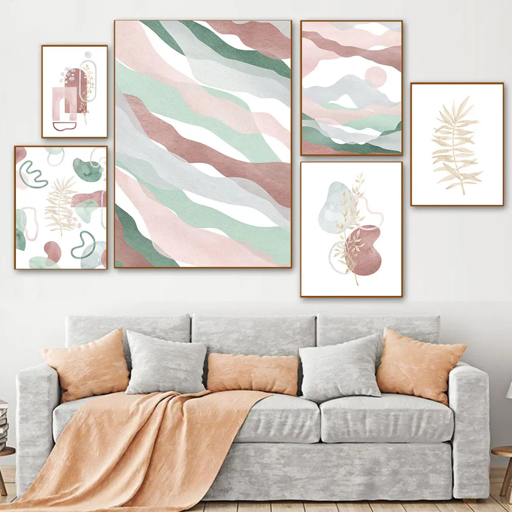 

Abstract Boho Poster Plant Leaves Sun Nordic Canvas Painting Minimalist Art Print Modern Wall Picture for Living Room Home Decor