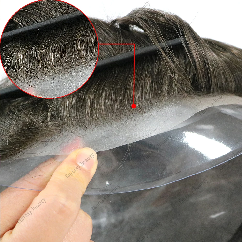 Male Hair Prosthesis 0.06-0.08mm Pu Base Men's Toupee Natural Hairline For Men 100% Human Hair System Unit Capillary Prosthesis