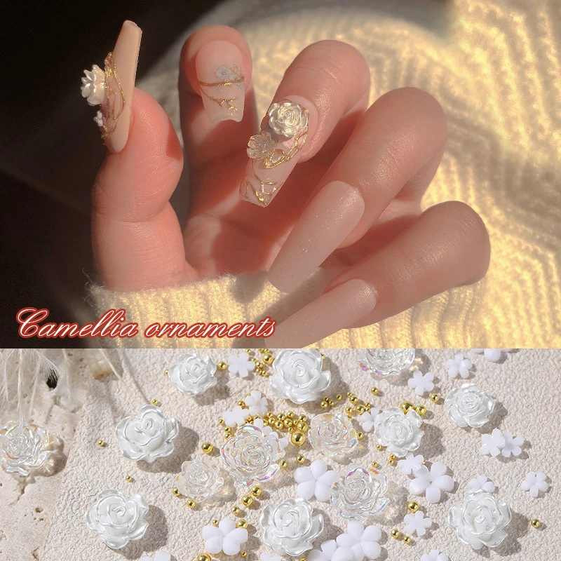 

Nail Decoration White Rose Flower Nail Charms 3D Resin Valentine's Day Nail Art Decoration Flower Nail Art DIY Jewelry Charms