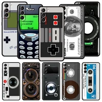 vintage tape camera gameboy phone case for samsung galaxy s21 ultra s20 fe s22 5g s10 s8 s9 plus soft black cover s22 plus shell
