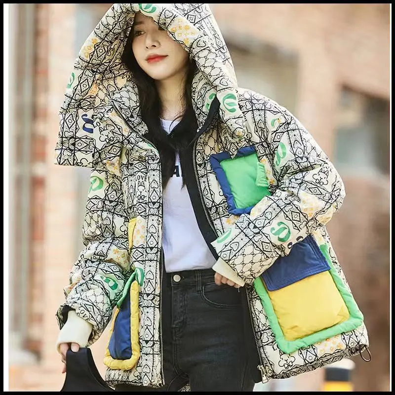 Winter Coat for Women Hooded Down Jacket Parkas Jackets Lettering Print Outerwear Warm Loose Korean Fashion New