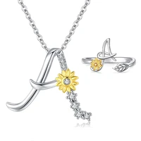 rose valley sunflower pendant necklace for women letter rings fashion jewelry set girls gifts