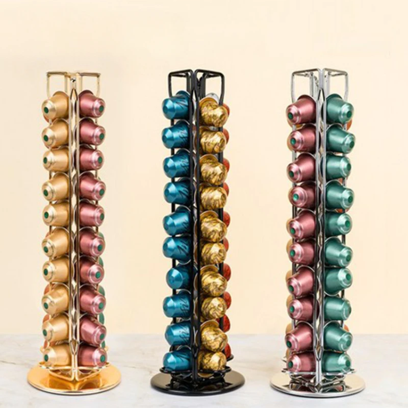 

Metal Coffee Capsule Spinning Holder Compatible with 40pcs Nespresso,360 Degree Rotatable Holds 40 Caffee Pods Organizer Stand