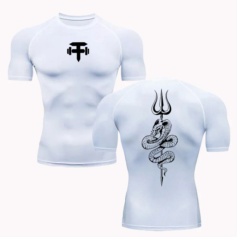 Мужская компрессионная рубашка с коротким рукавом аниме-принтом