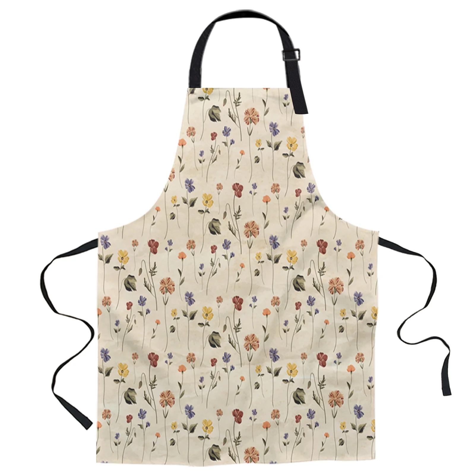 

Retro Floral Tile Pattern Design Adjustable Canvas Kitchen Coffee Apron Ladies Couple Cooking Dining