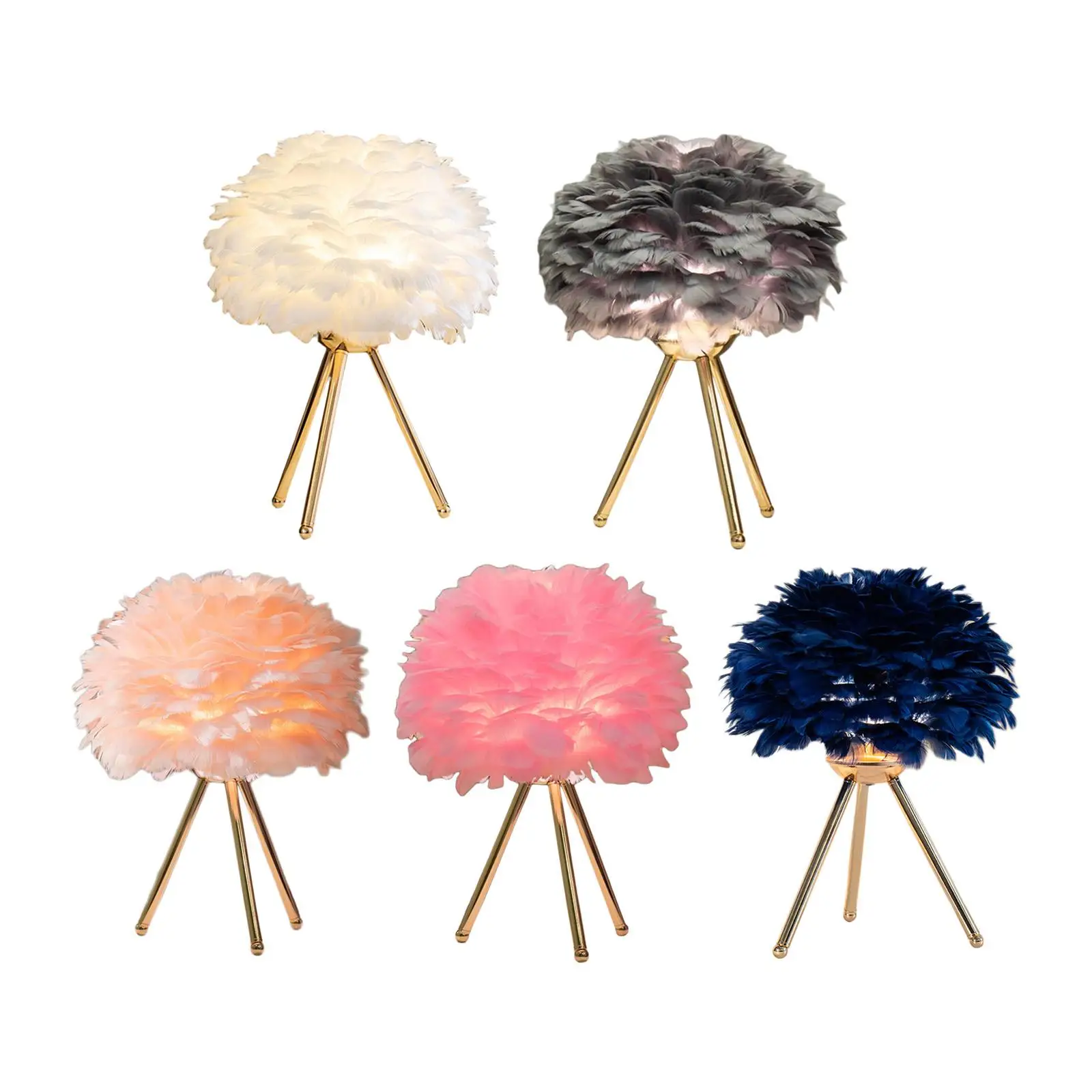 

USB Table Lamp LED Night Light Feather Lamp Shade E27 Base Bedside Lamp for Wedding Bedroom Living Room Christmas Decoration