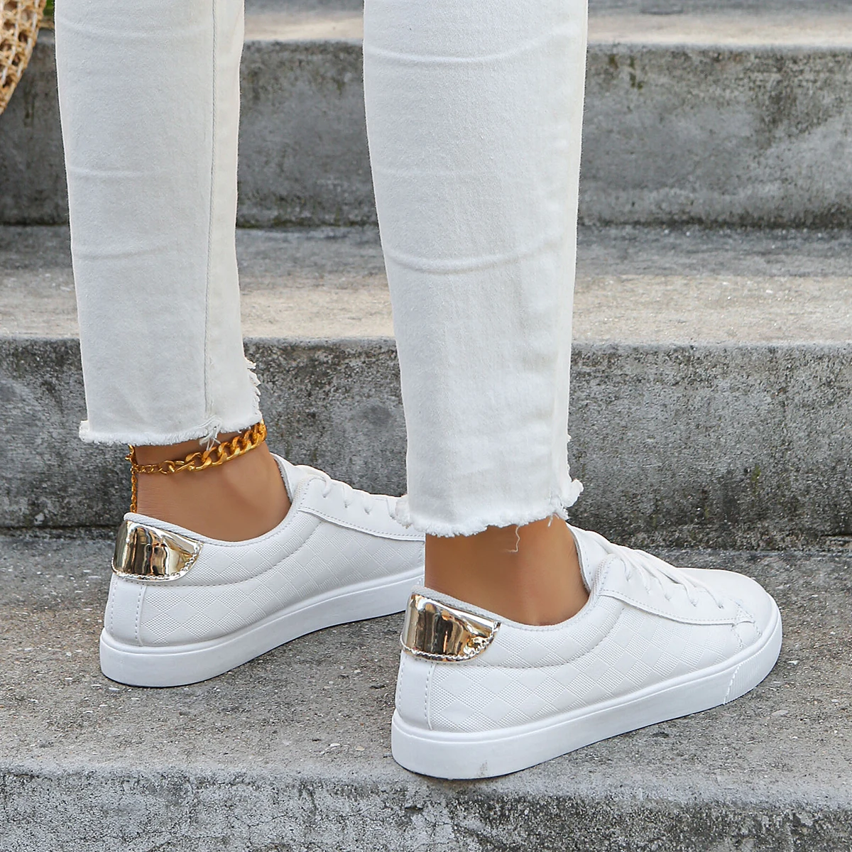 Кроссовки женские на платформе Повседневные Дышащие шнуровке плоская подошва