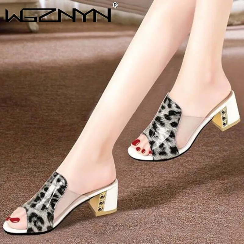 

New Slippers Women Peep Toe High Heels Summer Shoes Wear Square Heel Women Shoes Fashion Slippers Ladies Shoes Thick Heel Women