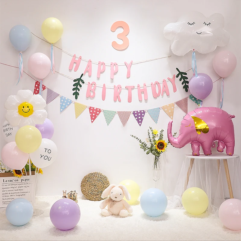 

Multi Theme Party Decoration Bear Dinosaur 1st Birthday Baby Shower Supply Pink Purple Latex Balloon Happy Birthday Flag Banner