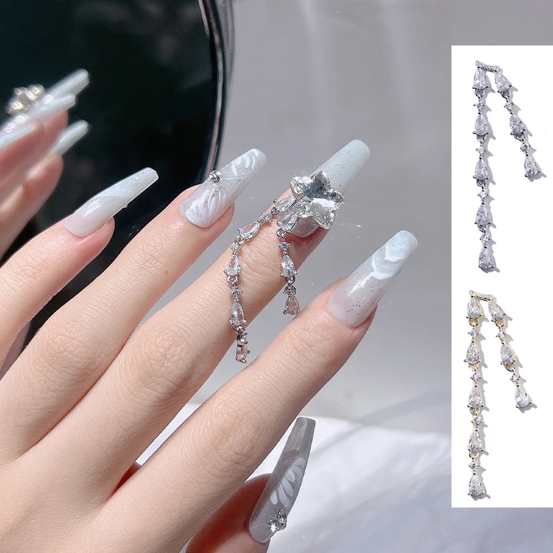 

DIY 3Pcs Luxury Sparkle Zircon Alloy Nail Art Decoration Shiny Rhinestone Water Drop Tassel Metal Manicure Accessories Wholesale