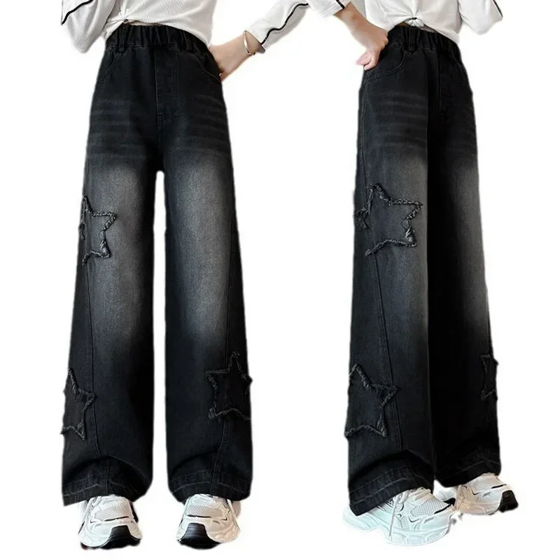 Джинсовые брюки с высокой талией для девочек-подростков