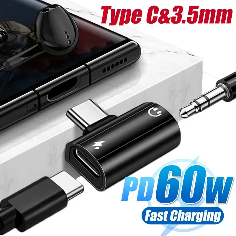 PD 60 Вт 2 в 1 тип C и 3 5 мм гнездо к USB-папа адаптер зарядное устройство Aux аудио