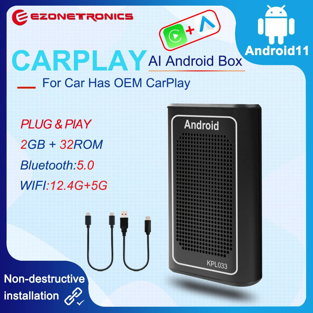 

Ezonetronics CarPlay AI Android Box Автомобильный мультимедийный плеер четырехъядерный беспроводной CarPlay и Android автомобиль проводной CarPlay