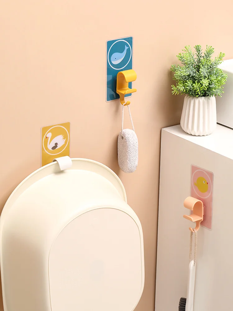 

door Washbasin hook free drilling creative strength Seamless stick hook bathroom wall-hung bidet storage rack Penjia