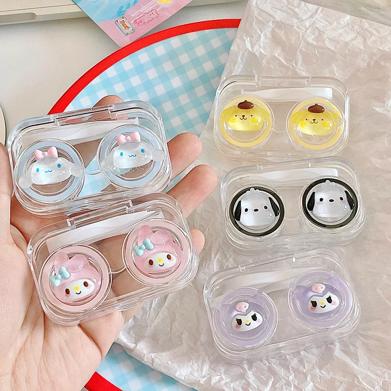 

5 Styles Sanrioed Anime Kuromi My Melody Cinnamoroll Cute with Rubber Rings Stereoscopic Contact Lens Companion Case Storage Box